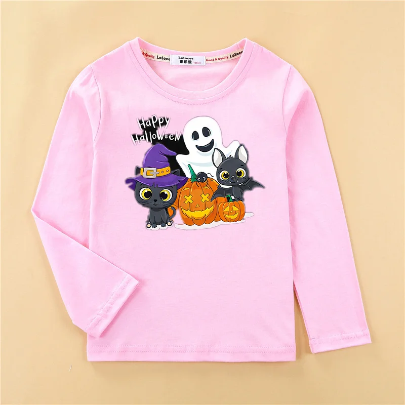 Halloween Kürbis T-shirt für Kinder Langarm Herbst Tops Jungen Cartoon Tees Casual Kleidung 3-14T – Detail 8
