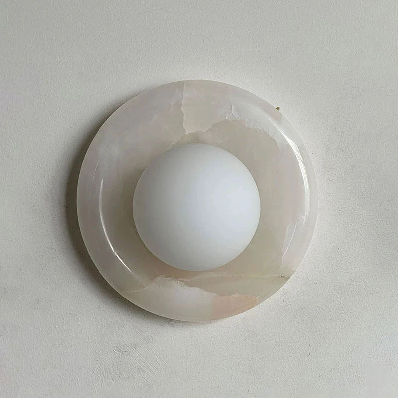 Natural Jade Wall Lamps Marble Bedroom Bedside Lamp French Wabi-Sabi Style Villa Living Room Entrance Corridor Aisle Wall Lights view 2