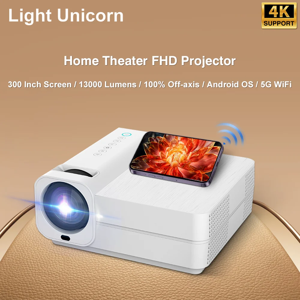 Touyinger Light Unicorn T28 1080P Full HD 13000 Lumens LED Video Projector 4K Android 5G WiFi 300 بوصة مسرح السينما المنزلية الذكية