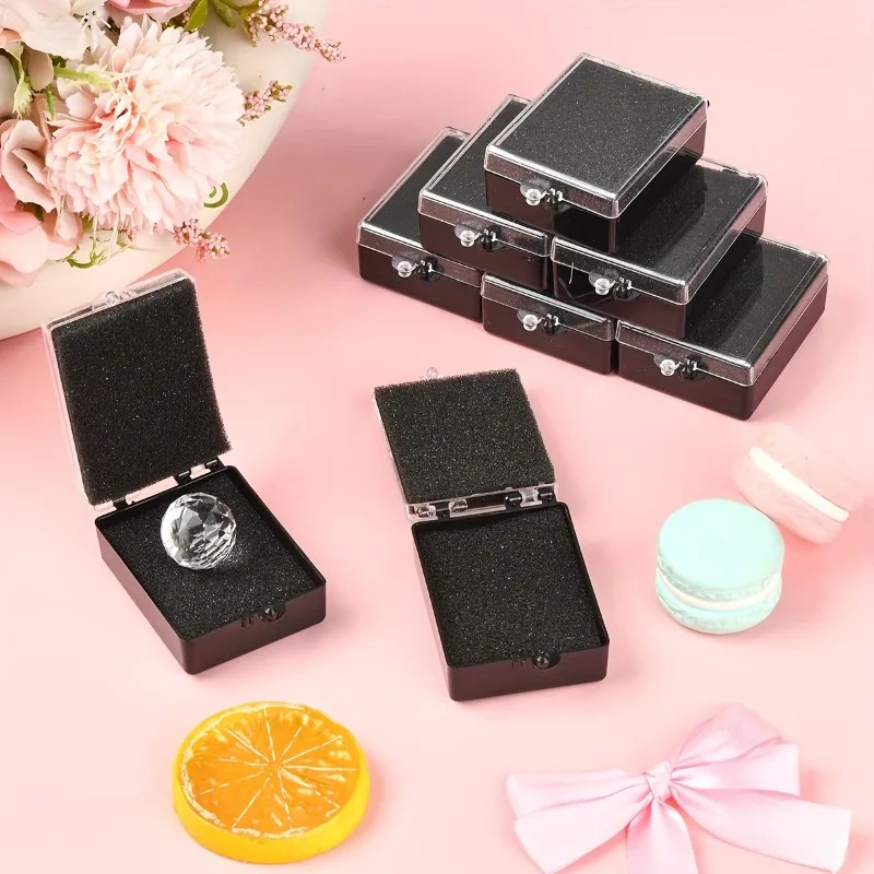 30pcs Black Rectangular Plastic Storage Boxes with Sponge 5.5x4.4cm Mini Gift Packaging Box Jewelry Organizer for Christmas Gift