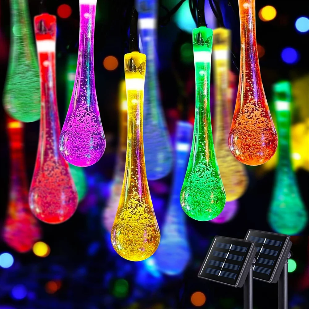 

Y2K Solar Water Drop String Lights 2025 Solar Powered String Lights Outdoor Waterproof Solar Teardrop Lights for Gardens 367