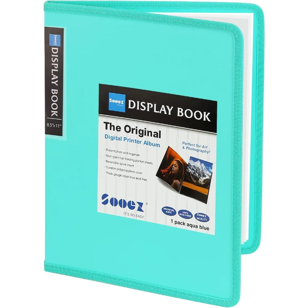 

30-Pocket Binder with Plastic Sleeves 8.5x11 (Aqua), Heavy Duty Art Portfolio Folder with Clear Sheet Protectors, Display 60 Pa