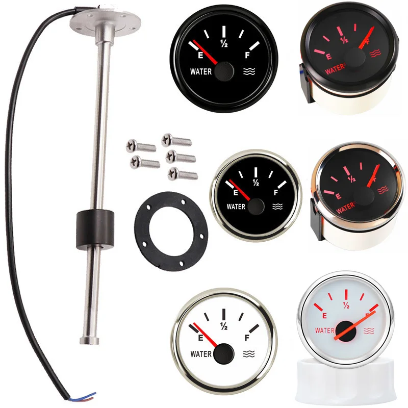 52mm 240-33ohm Black Water Level Gauges 0-190ohm Input Signal with 100 150 200 250 300 350 450mm Senders Sensors for Auto Boat