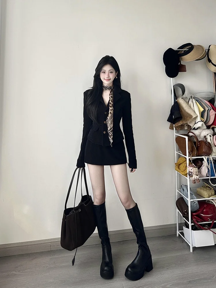 

Hebe Sle Bla Suit Jaet Women's Ele f-length ort Skirt Two-piece Set Winter New Arrival Commute Loose Fit Long ...