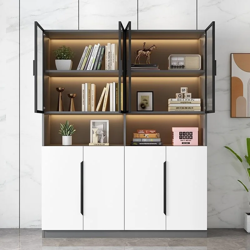 Display cabinet Floor-to-ceiling glass door Figure storage cabinet Against the wall Bookshelf Minimalist dust cabinet