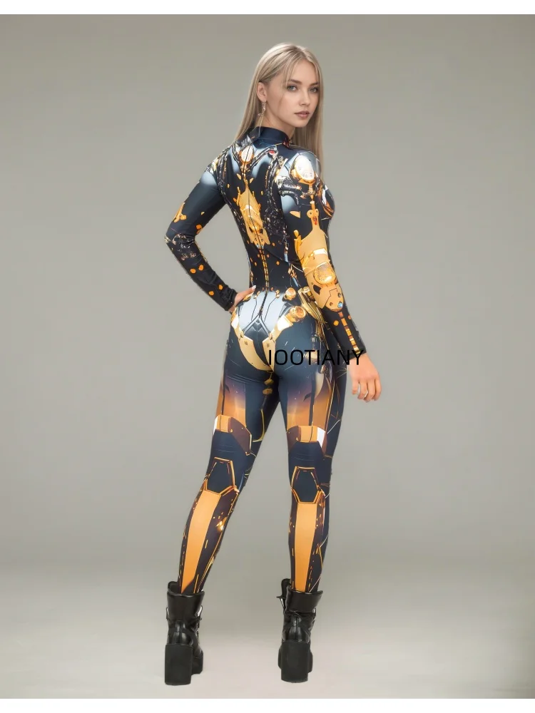 Futuristischer mechanischer Rüstungsanzug für Frauen, Graffiti-Schädel-Skelett, altägyptische Rüstung, Jumpsuit, Rave-Festival-Cosplay-Kostüm – Detail 20