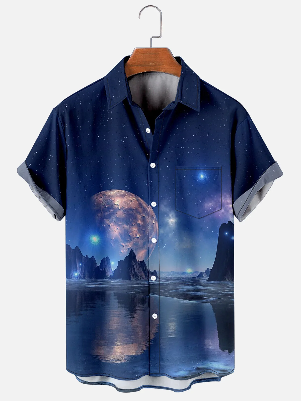 2022 New Cross Creative Planet Element Men\'s Shirt 3D Printing Single Button Fashion Handsome Men and Women Plus Size Shirt Top