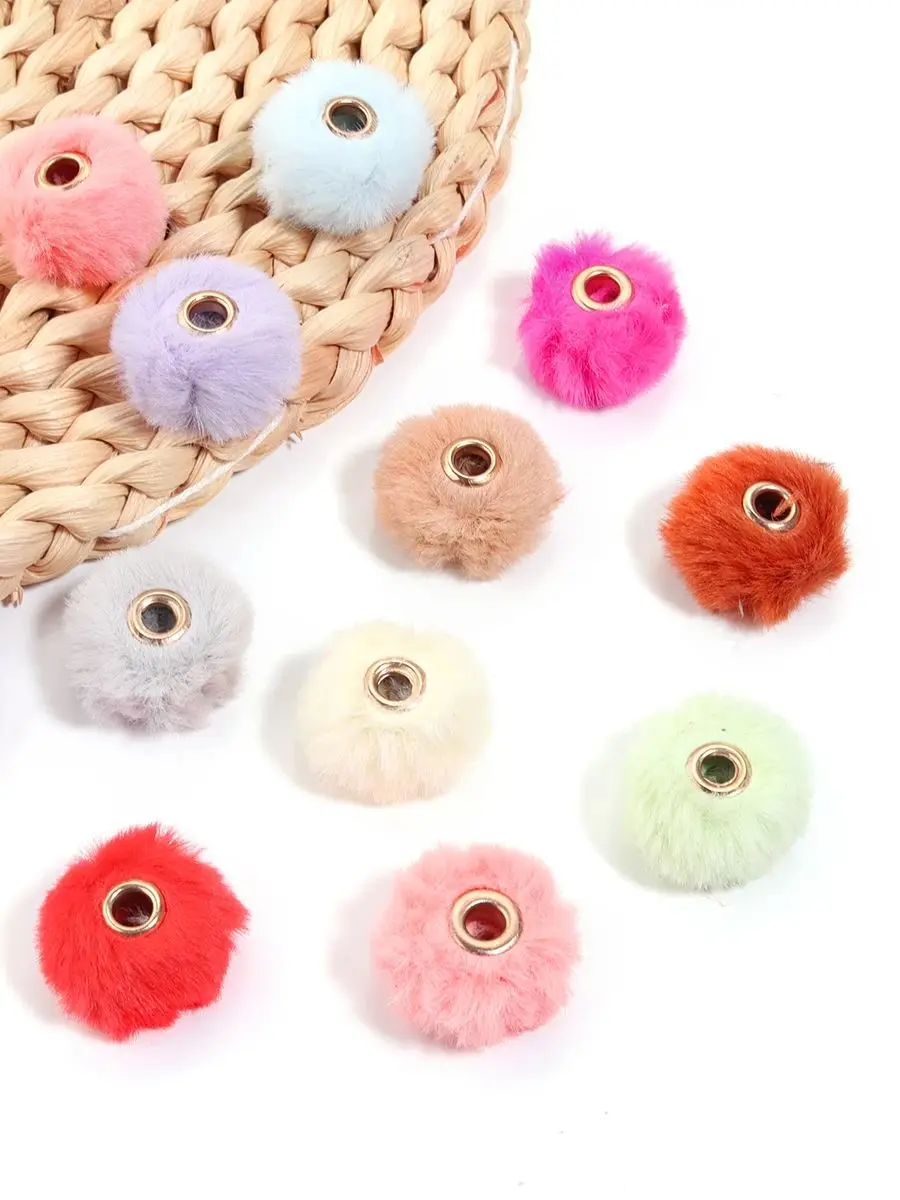 10/20 Stück/Set 20mm Plüschfell-Überzogene Kugelperlen Gerade Lochperlen Pompom-Perlen für Bastelarbeiten DIY Taschen Kleidung Dekorationen – Detail 1