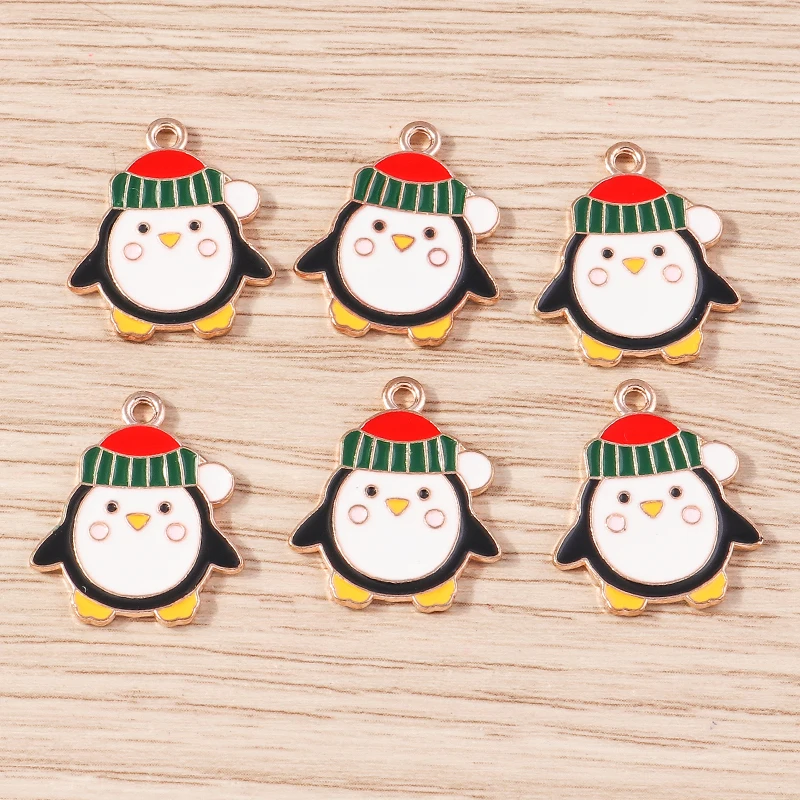 10pcs 18x21mm Cartoon Enamel Christmas Penguin Charms Pendants for Jewelry Making Earrings Necklaces Bracelets DIY Crafts Supply