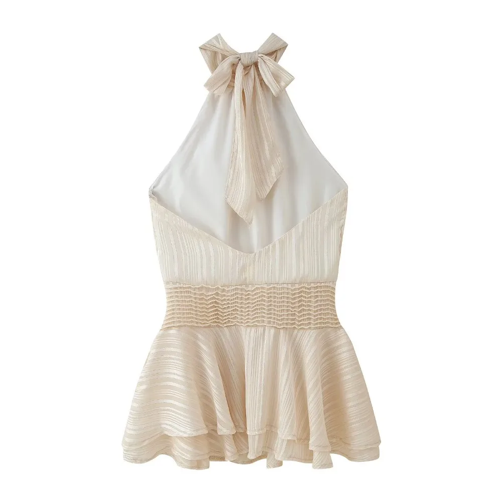 Summer Solid Scarf Collar Mini Dress Women's Elegant Sleeveless Ruffle Hem A-line Vestidos 2025 Female Chic Evening Party Gowns