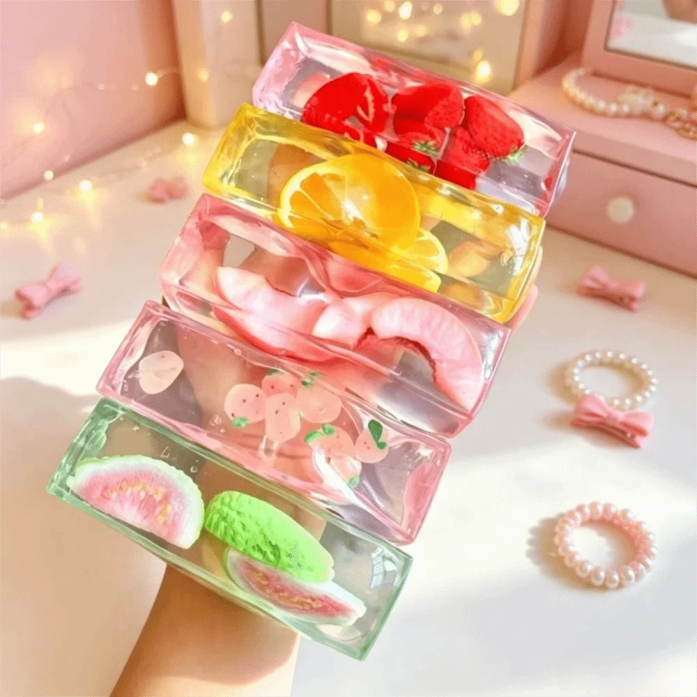 Fruit Jelly Transparent Fruit Ice Cube Squishy Slow Rebound Slow Rising Fruit Slush Squishy Soft Kawaii Cracking Squishy