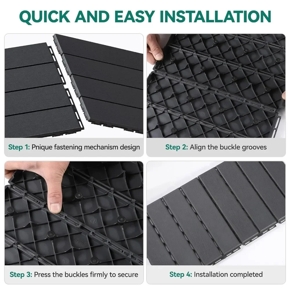 Plastic Interlocking Deck Tiles, 36 Pack, Waterproof Outdoor Flooring All Use, Durable Slip-Resistant 12x12 Inches, Deep Grey