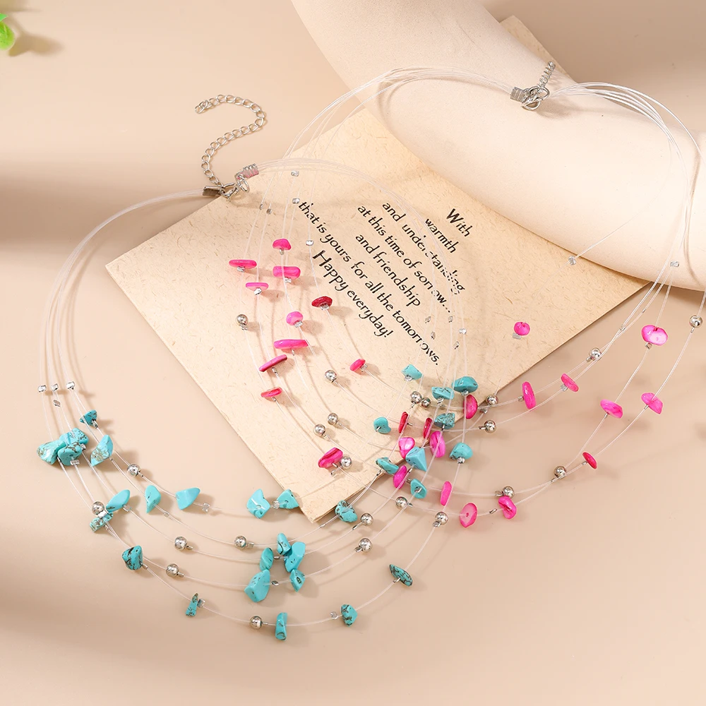 Aihua Boho Multilayer Naturstein Gläser Perlen Halskette Für Frauen Halsband Kragen Halskette Frauen Schmuck Geschenke – Detail 3