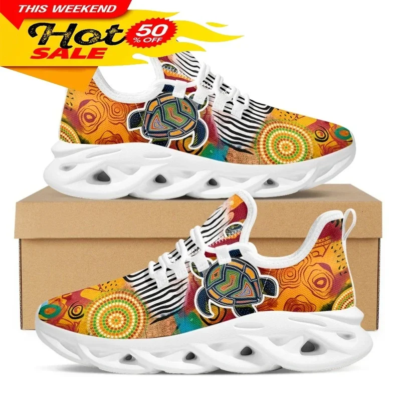 Australia Aboriginal Turtle Indigenous Art Design Platform Sneakers for Women Breathable Lace up Mesh Swing Shoes