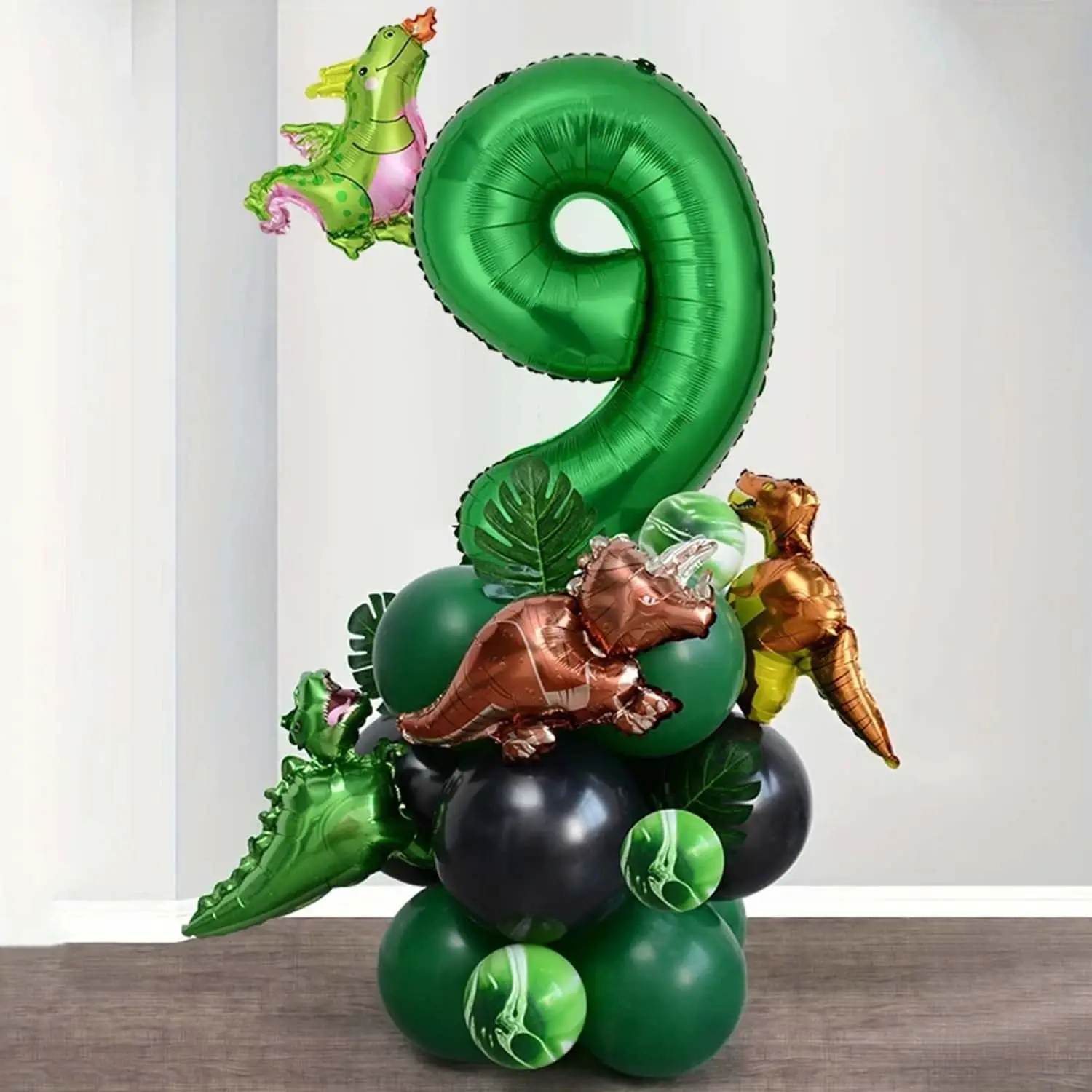 25-teiliges Grünes Dschungel-Dinosaurier-Dekorationsset für Jungen-Geburtstagsfeier, Zahlenballon, Säule, Tyrannosaurus Rex, Feuerdrache – Detail 11