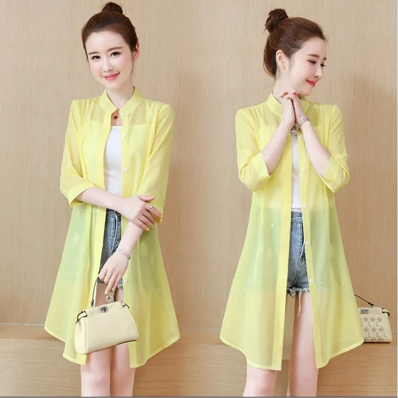 2023 Women\'s Sun Clothing Lightweight Long UV Protection Jacket Summer Large Size Thin Jacket Female Chiffon Cardigan Coat 5XL