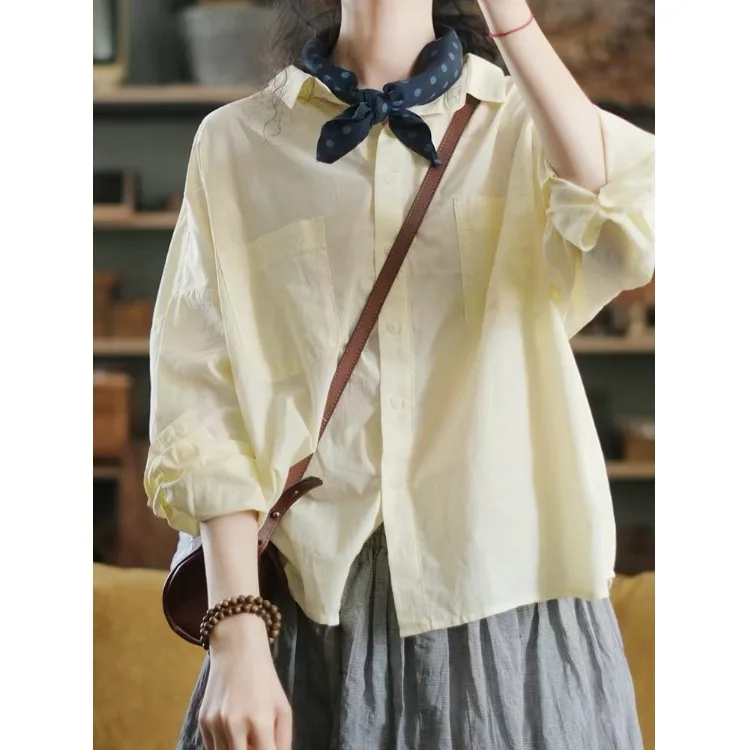 

Удобная легкая хлопковая рубашка свободного кроя с защитой от солнца, повседневный стиль, женская, весенняя, дышащая, с длинным рукавом