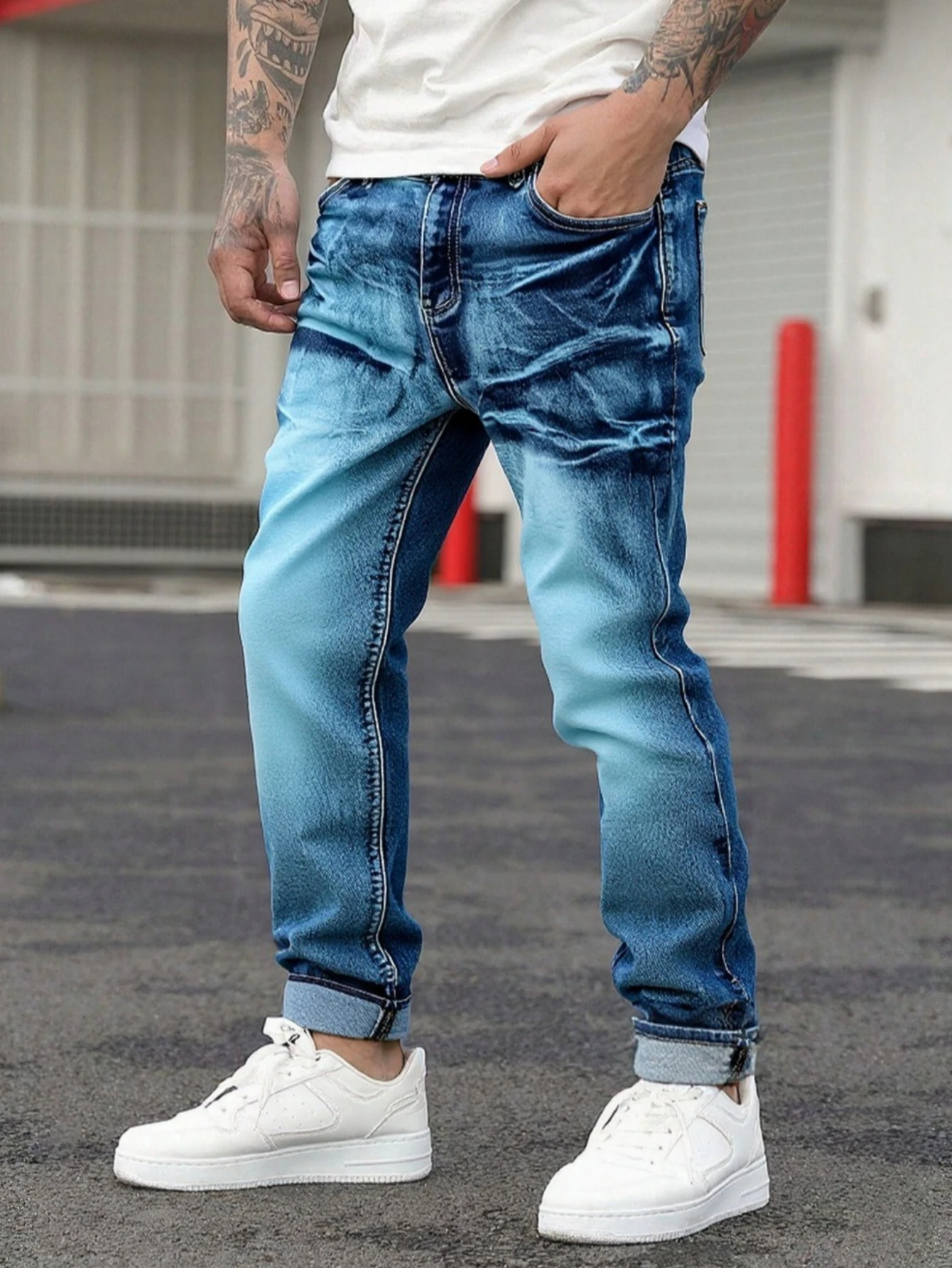 

Men's 2026 New Fashion Street Slim Straight Blue Jeans, Heavy Washed Vintage Jeans