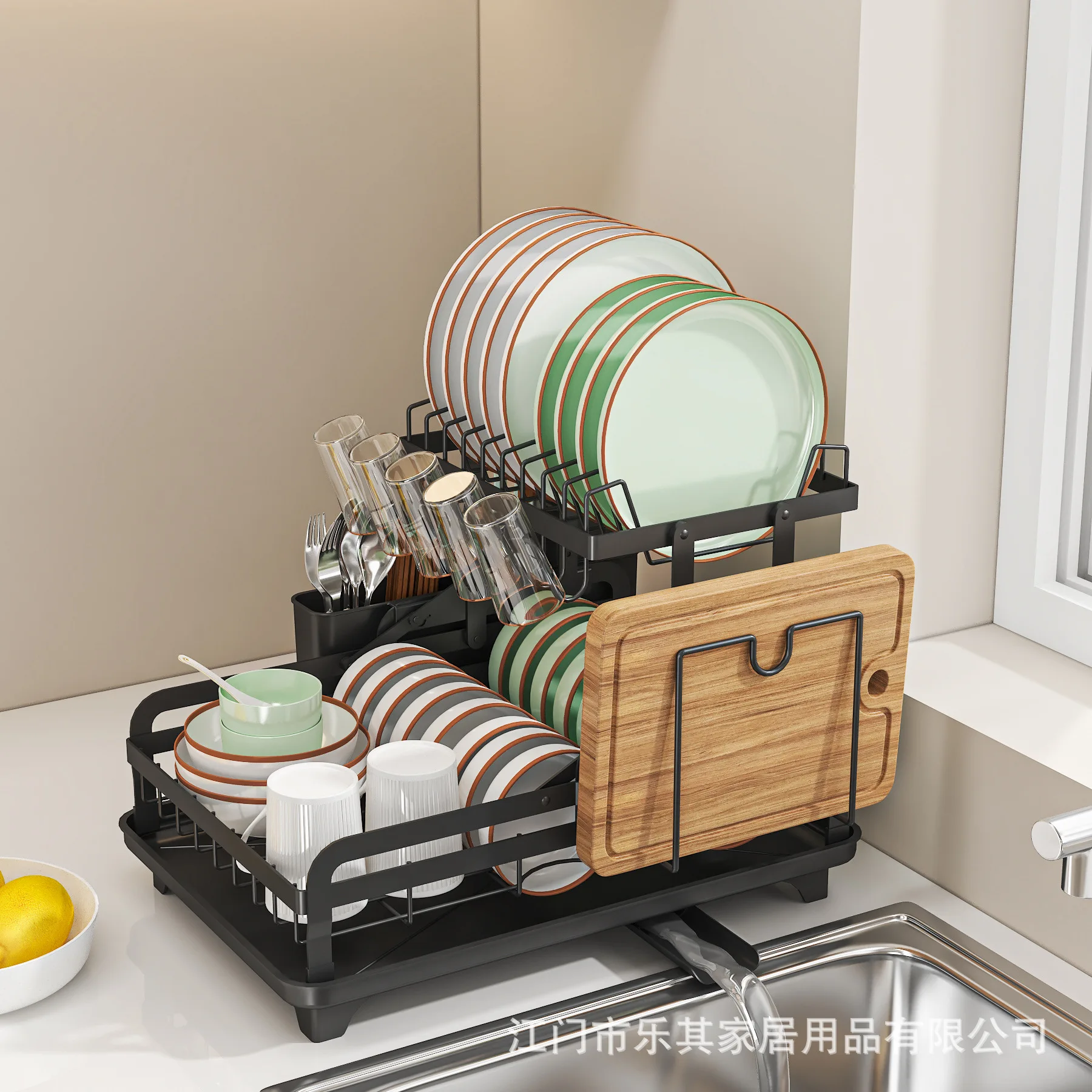 

Suitable forKitchen countertop installation-free dish rack double-layer knife and fork water cup storage drain folding dish stor