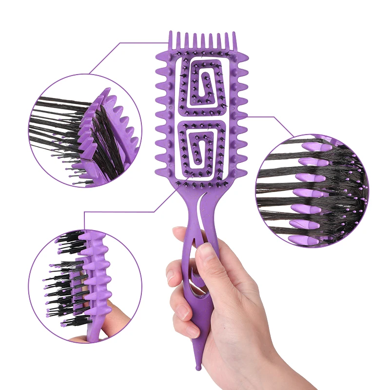 وفك تشابك تحديد فرشاة شعر مجوفة مبللة مجعد الشعر مشط تشكيل تجعيد الشعر الحلاق تصفيف الشعر أداة للشعر المتشابك