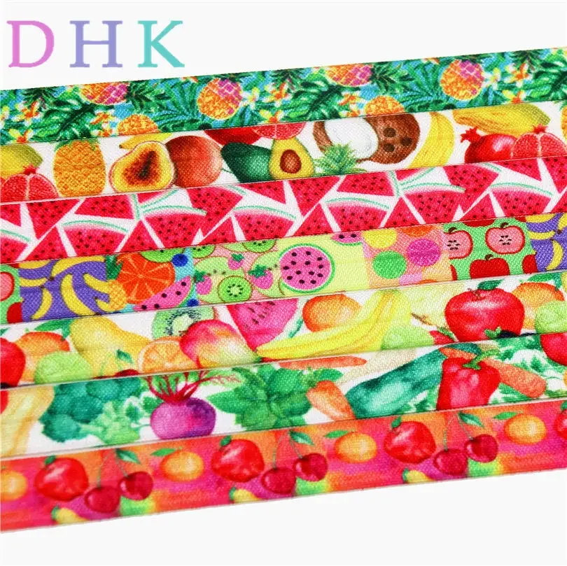 DHK 5/8'' 5yards fruits vegetable watermelon printed Fold Elastic FOE headband headwear hairband DIY decoration OEM C546