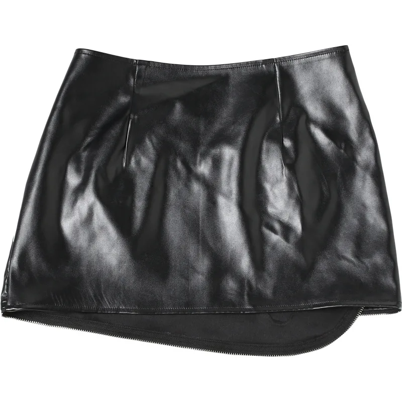 New Women's Zipper Mini Slim Y2k Hip Pu Leather Skirt