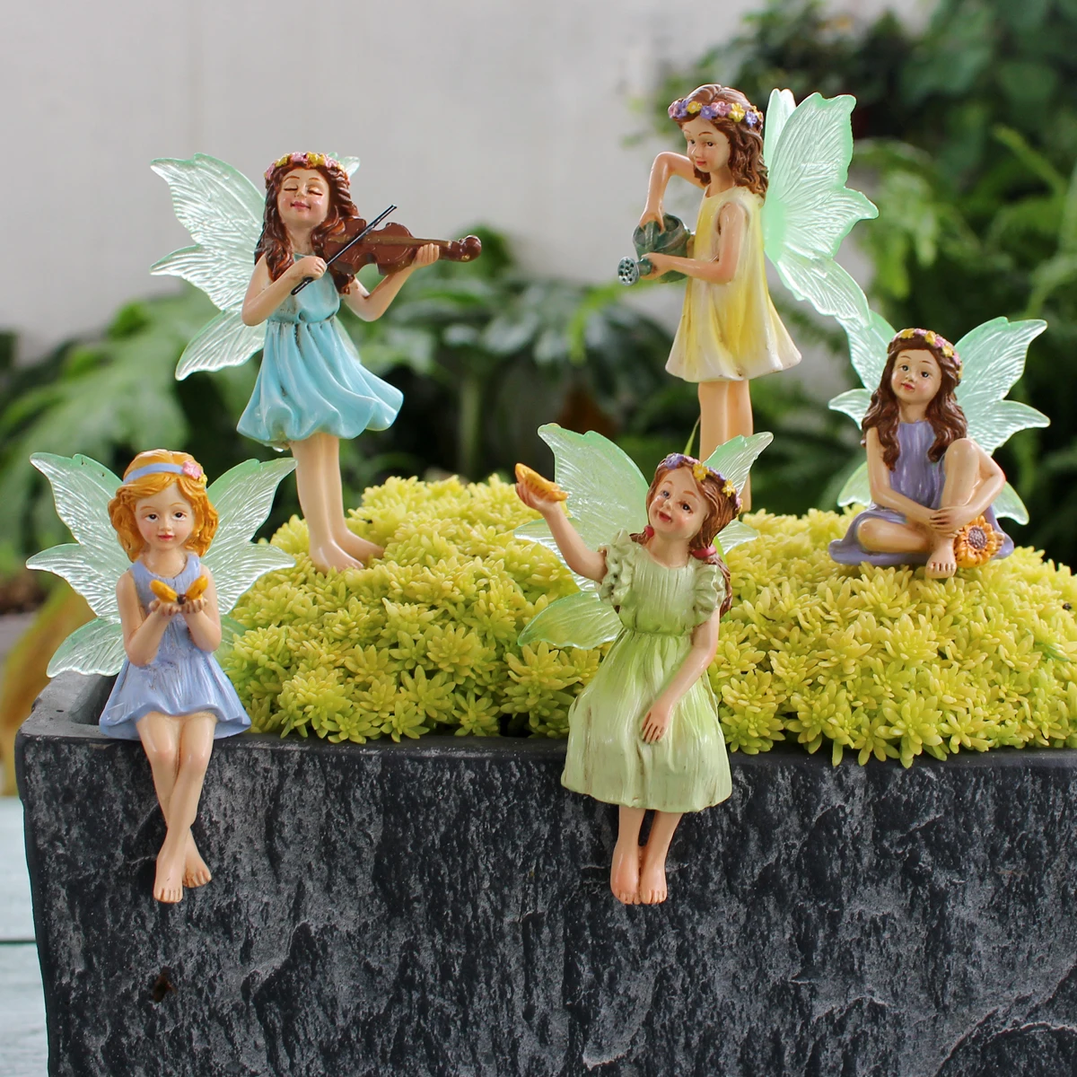 5pcs Colorful Flower Fairy Outdoor Statues, Festive Atmosphere Flower Fairy Resin Craft Floor Inserts