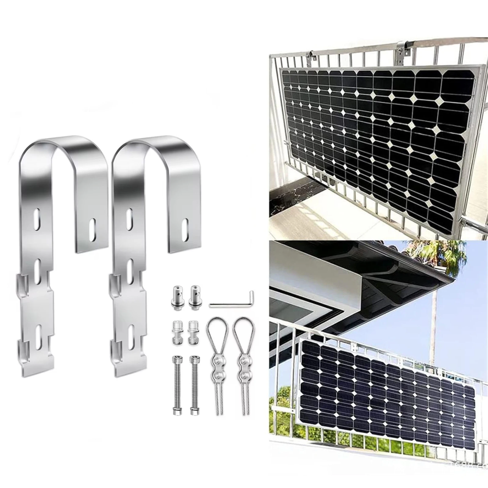 10/6/4/2Pcs Adjustable Solar Panel Holder Hook Photovoltaic PV Stainless Steel Hook For Balcony, Solar Panel Mounting Bracket