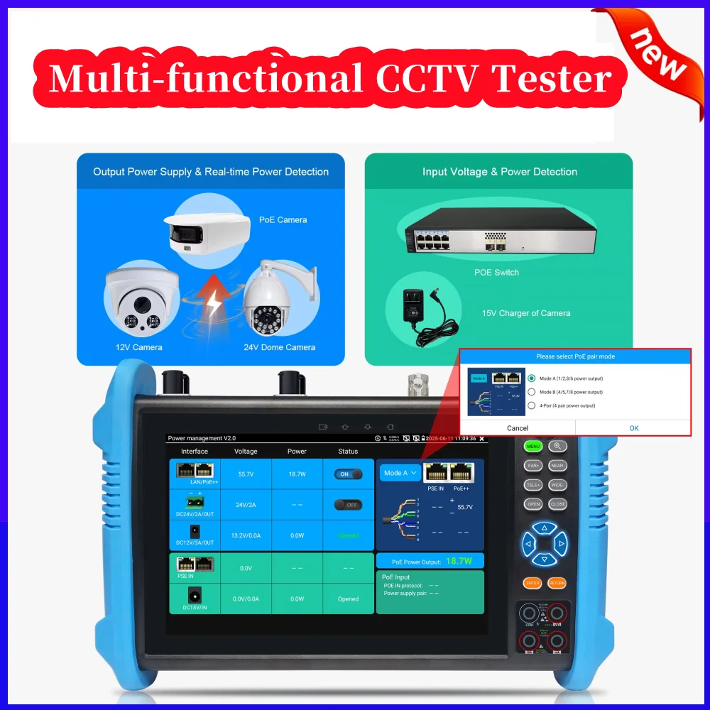 8K IPC-9800Pro CCTV IPC Tester 8MP H.265 AHD CVI TVI SDI Camera Tester VGA HDMI Input Camera Security Monitoring Cable Tester