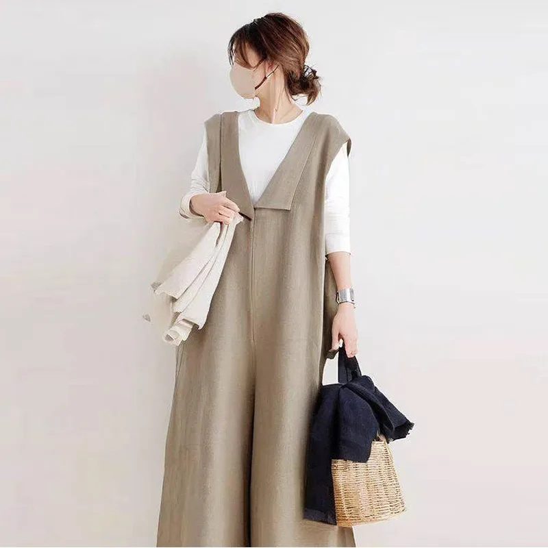 بدلة عمل بتصميم عتيق للنساء مقاس كبير كاجوال للتخسيس بحزام واسع الساق بذلة عصرية تسع نقاط من ألياف البوليستر #2