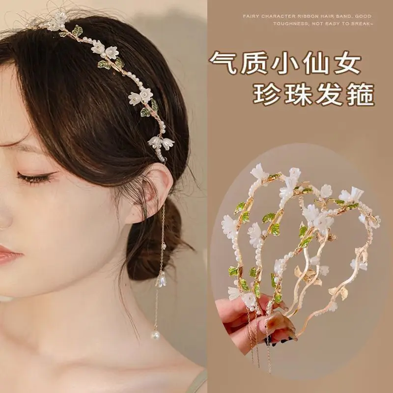 

New Rose Blossoms Pearl Fashion Women's Hair Hoop Fairy Beauty High End Sensation Fine Beautiful Hair Accessories