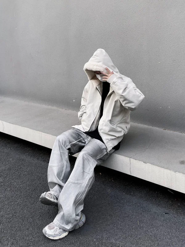 

Men's Fce Lined Cotton Jaet Warmth Insulation Winter High End Feeling eepskin Lamb Fur Casual Sle Zipper Decoration