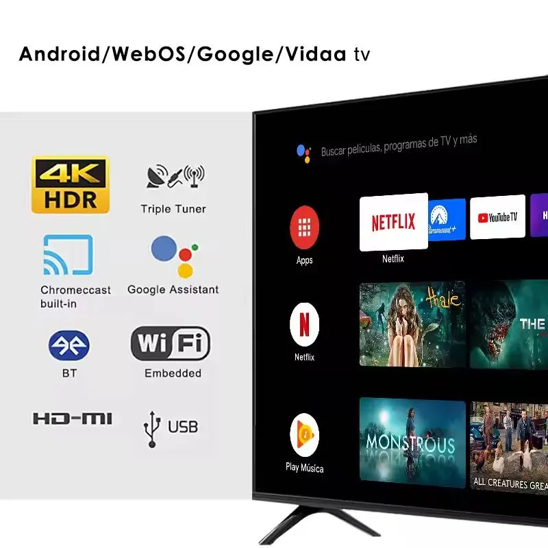 تلفزيون ذكي يعمل بنظام Android مقاس 32 بوصة عالي الدقة - شاشة LED مع WiFi |   تطبيقات Google Play & Streaming |   دعم متعدد اللغات