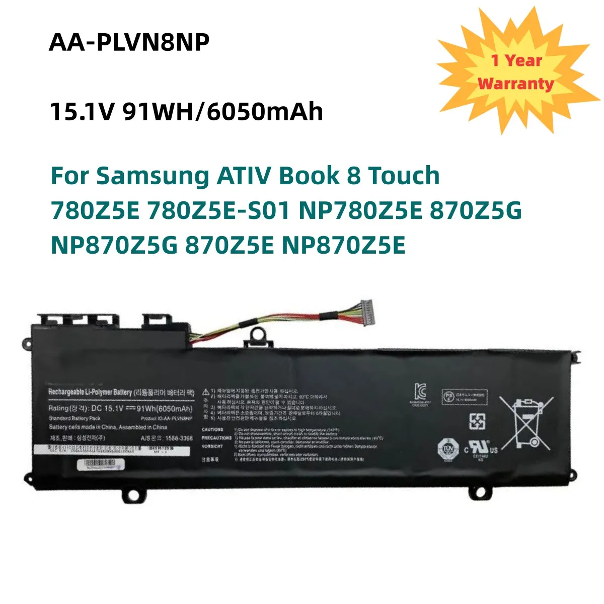 

AA-PLVN8NP Laptop Battery For Samsung ATIV Book 8 Touch 780Z5E 780Z5E-S01 NP780Z5E 870Z5G NP870Z5G 870Z5E NP870Z5E 15.1V 91WH