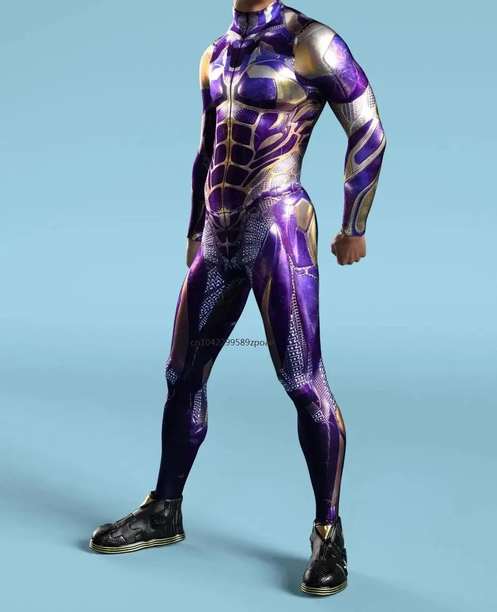 Purple Armor Cosplay Trajes para Homens e Mulheres, 3D Impresso, Macacão Sexy, Magro, Desempenho, Halloween, Carnaval, Feriado, Roupa