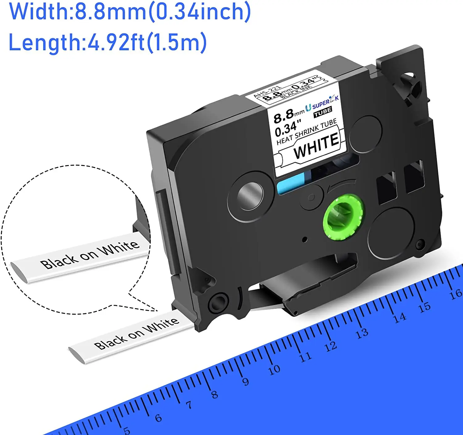 5PK Heat Shrink Tube Tape Compatible for Brother HSE-231 Hse221 HSE 611 Black on White Label Tape Use in PT-D210 PT-D400 PT-E300