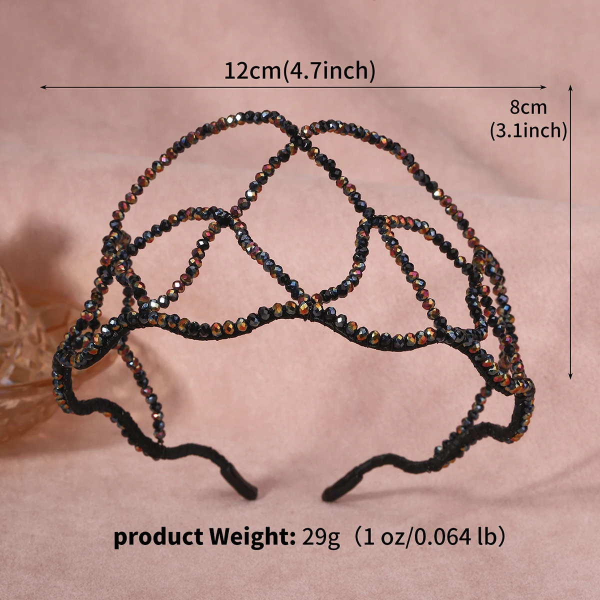 Crystal Beaded Hairnet Braided Fashion Black Women's Hairband Head Crown Bridal Wedding Headpieces Jewelry Accessories 2024 image 6