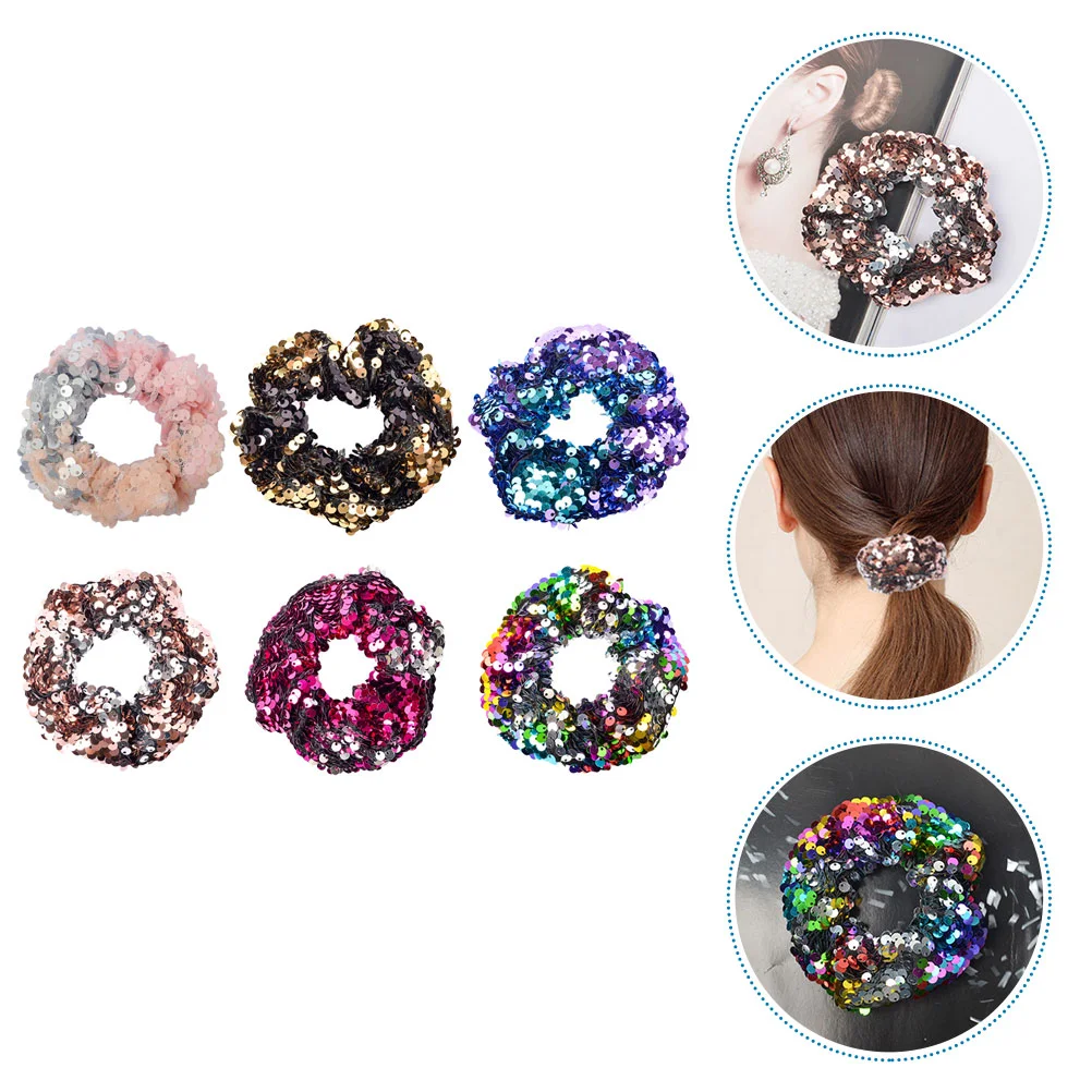 

6 Pcs Sequin Hair Tie Elastic Bands Ribbon Headband Ponytail Holders Ropes Ties Women's Toppers