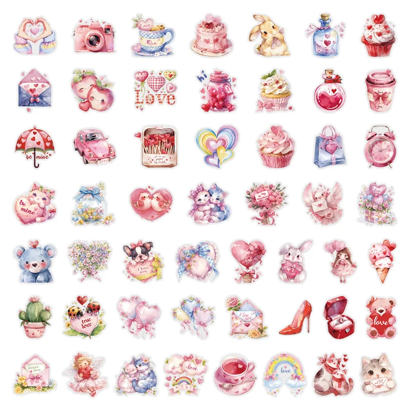

50 Pcs Transparent Valentine's Day Stickers S Watercolor LOVE Love Creative Notebook for Girls Handbag Stickers for Children New