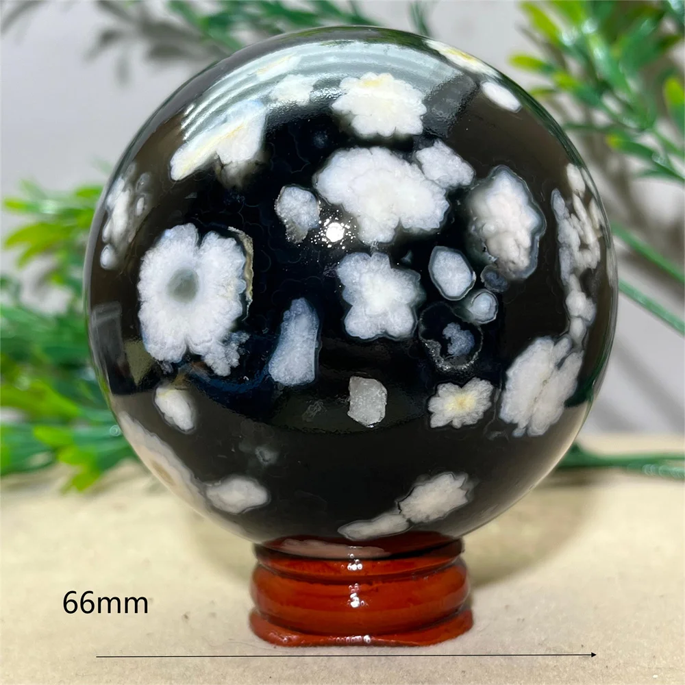 

Crystal Natural Flower Black Sphere Agate Spiritual Ball Healing Reiki Stone Quartz Spiritual Home Decoration Room + Stand