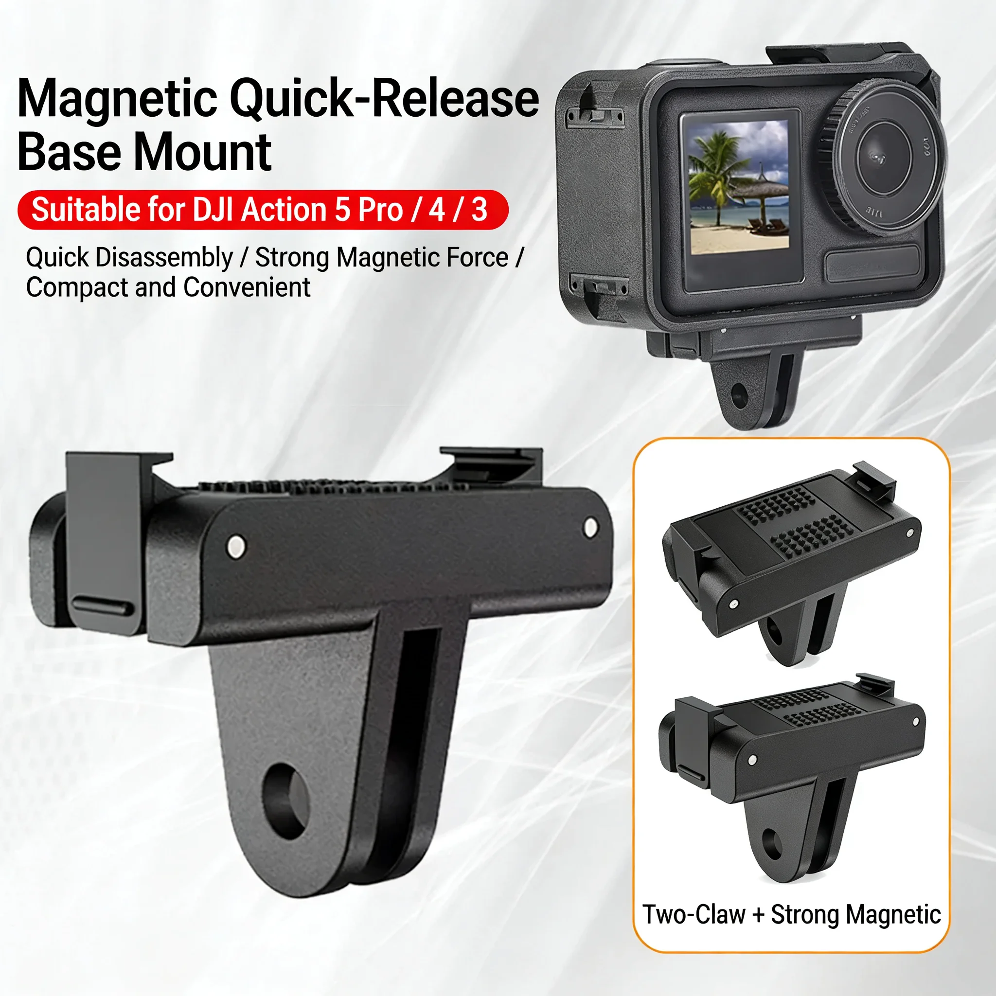 Ronkoen Magnetic Quick Release Adapter Base For DJI Osmo Action 3/4/5 Pro Foldable Quick-release Two Claw Mount Adapter