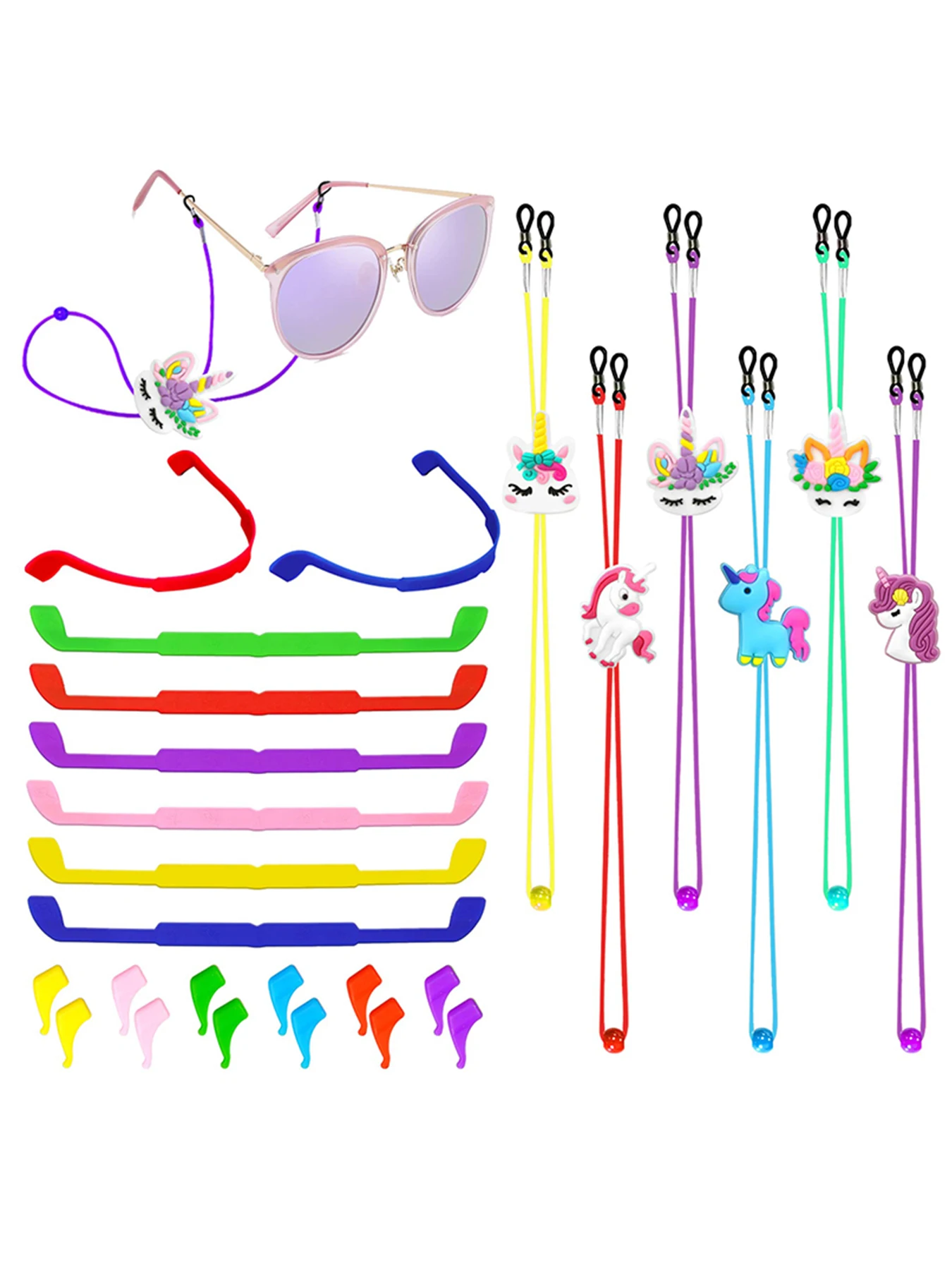 24PCS Kids Glasses Strap Rainbow Unicorn Adjuster Anti-slip Silicone Eyeglass Straps Glasses Retainer Cute Decorations For Girls