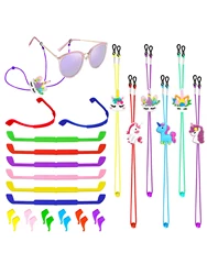 24PCS Kids Glasses Strap Rainbow Unicorn Adjuster Anti-slip Silicone Eyeglass Straps Glasses Retainer Cute Decorations For Girls