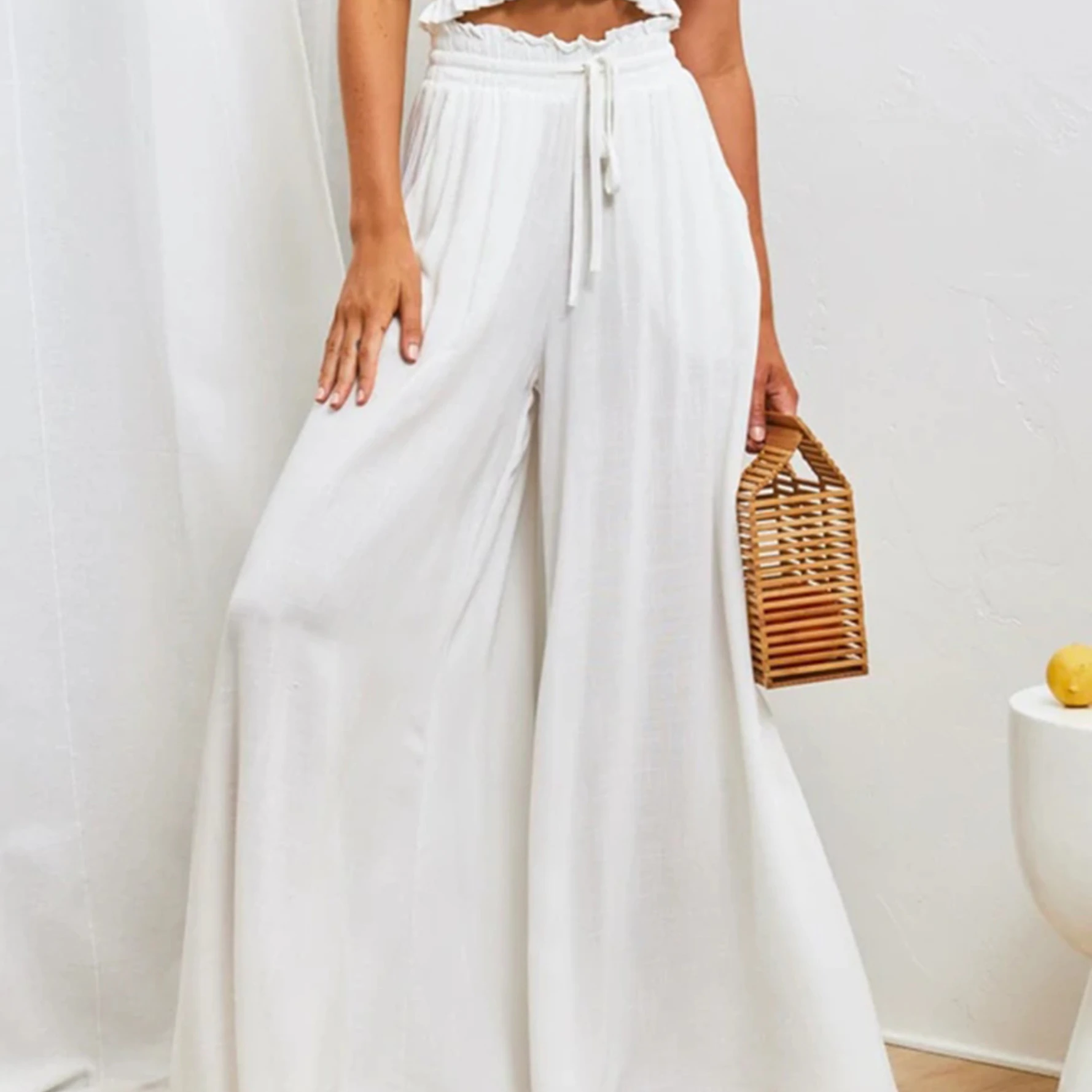 

Fashion High Waist Loose Pleated Cotton Wide-Leg Pants Spring New Women's Large Size Lightweight Breathable Flared Trousers