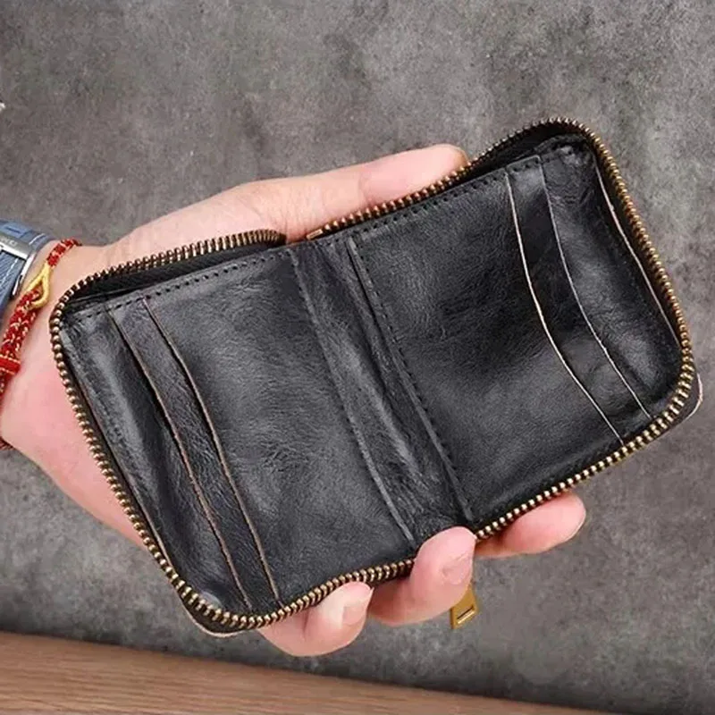 AETOO New genuine leather thin wallet for men, first-layer vegetable-tanned cowhide portable driver's license, bank card, loose
