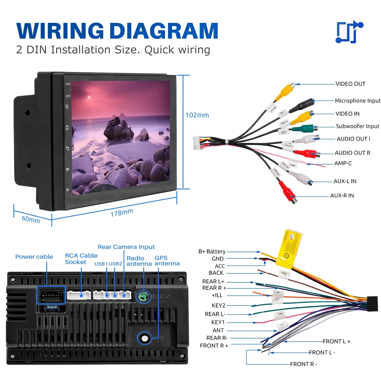 7 Inch 2 Din Android 15 Auto Car Radio Multimedia Video Universal Stereo Carplay GPS For Volkswagen Nissan Hyundai Kia Toyota