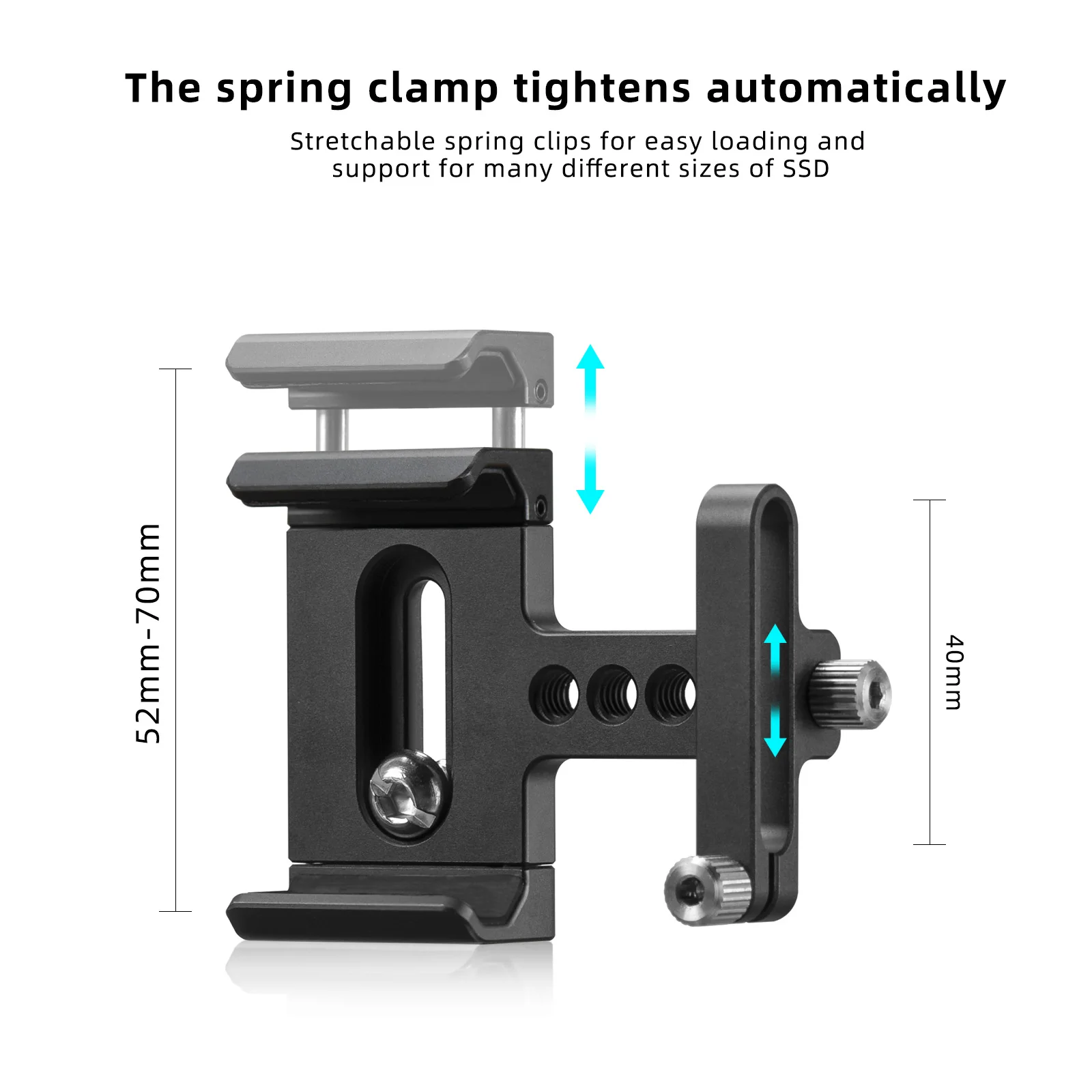 FANAUE SSD Holder Clamp with Cold Shoe Adjustable Width 52mm-70mm for SanDisk SSDE61/E81 and Samsung SSDT7/T9 for Camera