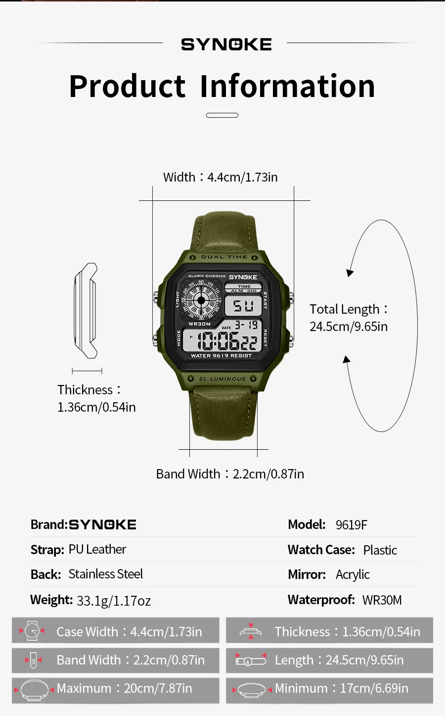 SYNOKE Gürtel Uhr Männer Outdoor Sport Multifunktionale Wasserdichte Leucht LED Digital Uhr PU Leder Für Männer Retro Mode – Detail 3