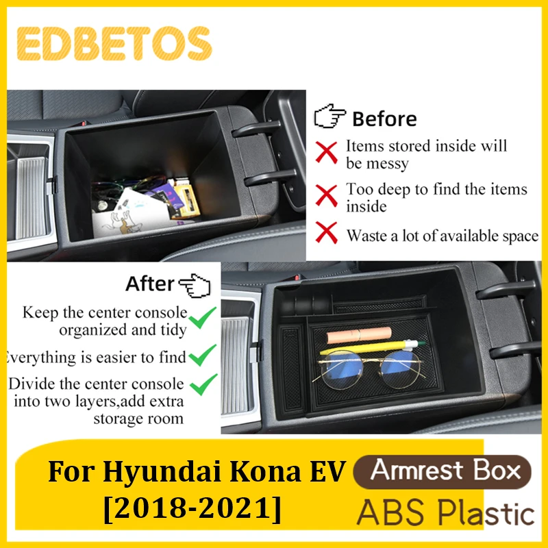 Car Armrest Storage Box Tray For Hyundai Kona EV 2018 2019 2020 2021 Accessories Only Fit For Electric Version