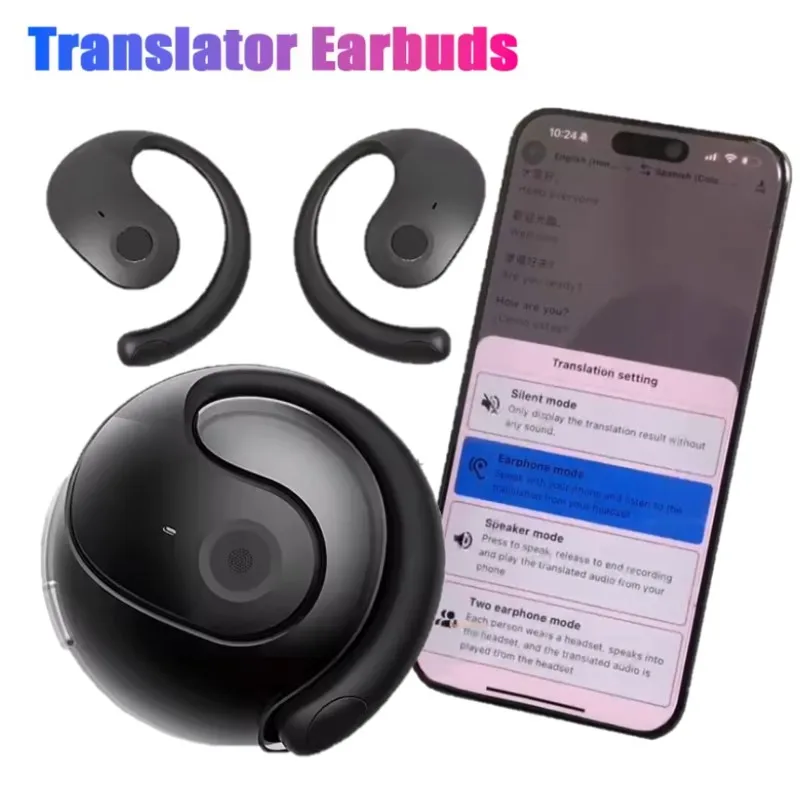 Fashion Translator Earphone Tws Earbuds 4 Translation Mode 144 Language Rotating Ball Charging Box With Digital Power Display